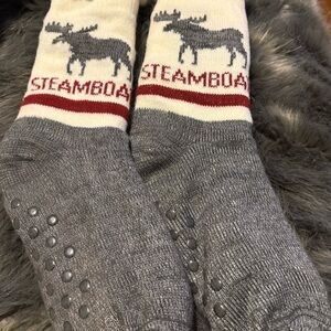Gray and White Steamboat Colorado Slipper Socks